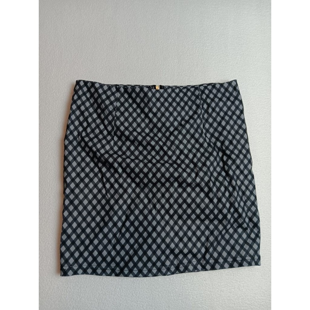White Fawn Womens XL Black Gray Gingham Check Mini Skirt Back Zip Bodycon